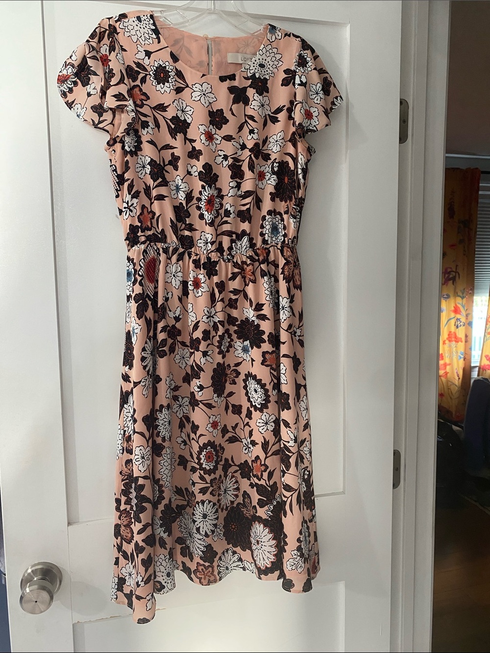 LOFT Peach Floral Cap-Sleeve Dress